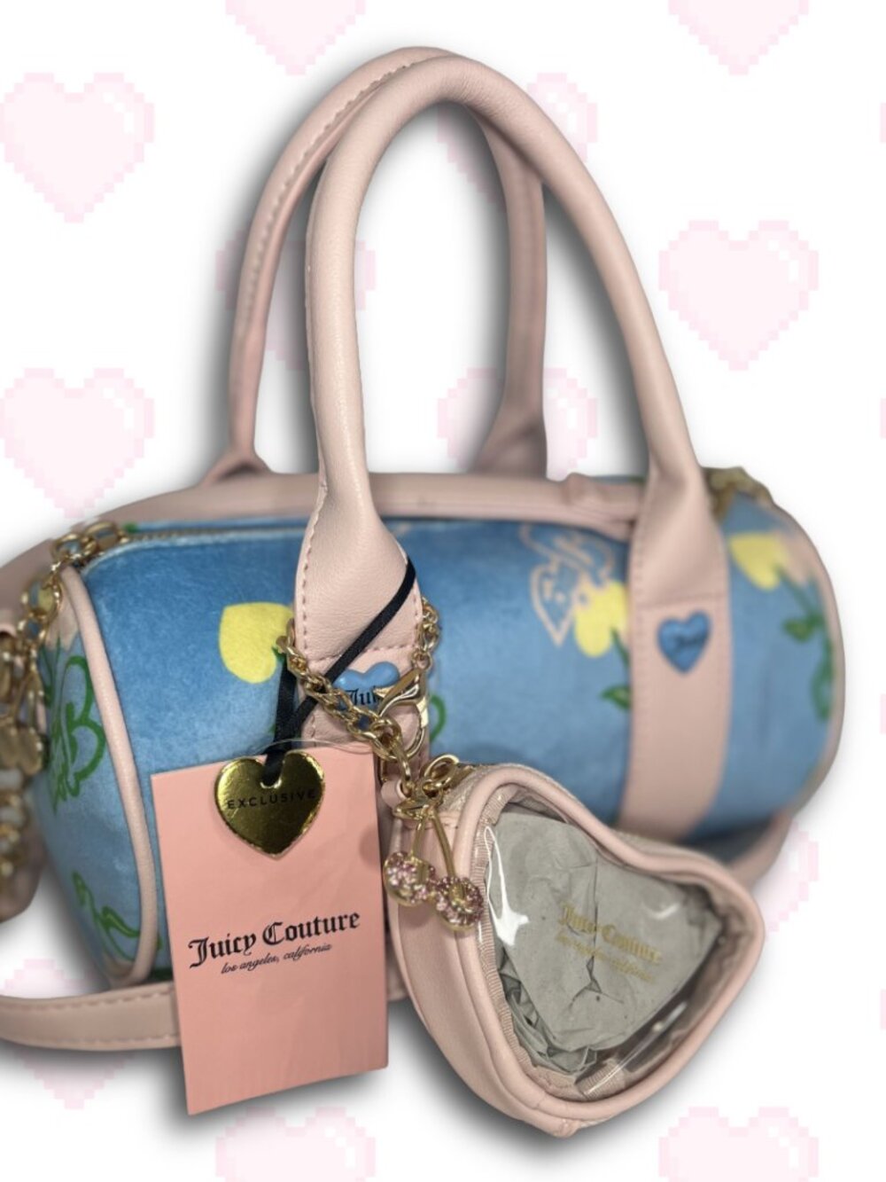NWT Juicy Couture Retro Cherry Gelato Mini Barrel Bag Crossbody Blue - Picture 3 of 7